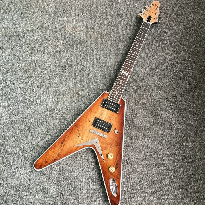 Emerald natural Flying V Electric Guitar China OEM Custom Body flying v guitar& Kits