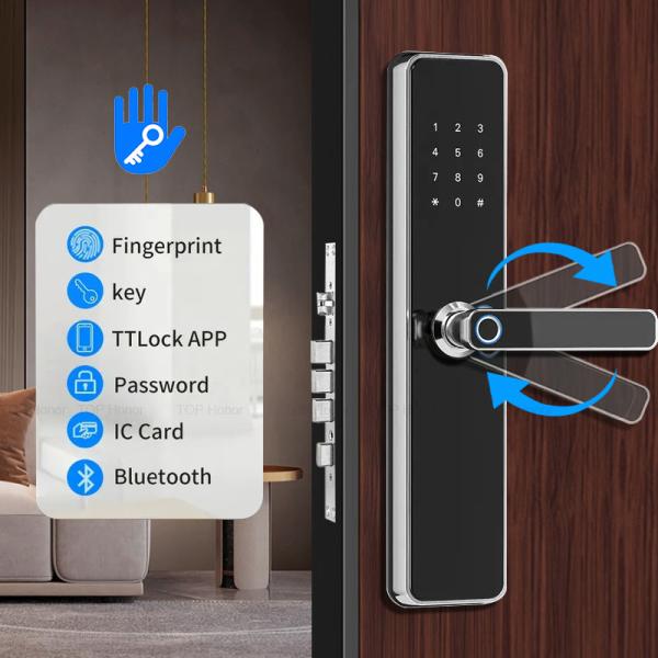 TTLock Digital Biometric Front Door Lock Grip Open Anti Peep Code IC Card Key
