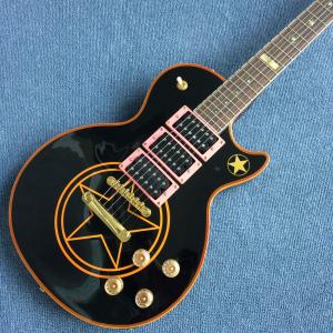 China New high-quality custom LP electric guitar, Black body with five pointed stars,free shipping factory