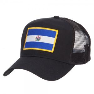 China El Salvador Flag Patched Embroidered Mesh Hats , Black Polyester Trucker Hat factory