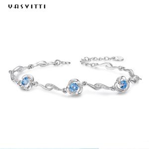 China 7.3in 5.2g Sterling Silver Jewelry Bracelets AAA CZ Blue Rhinestone Bracelet factory
