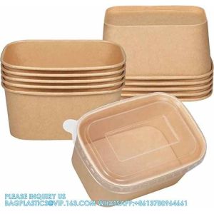 Biodegradable Rectangle Kraft Paper Bowl Recyclable Square Kraft Paper