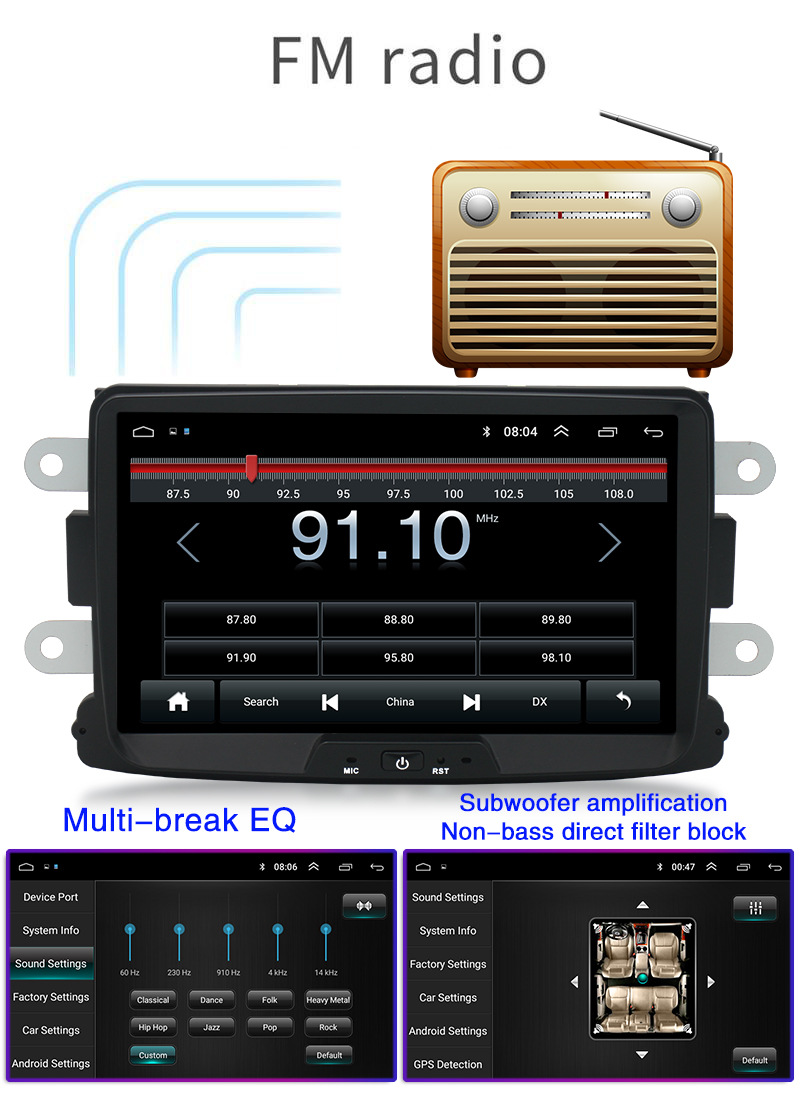 DUSTER Car Multimedia Player with 1280*800 Resolution and Multi Language Support