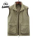 Multi Pockets Cargoes Waistcoat Solid Color Utility Zipper Sleeveless Sherpa