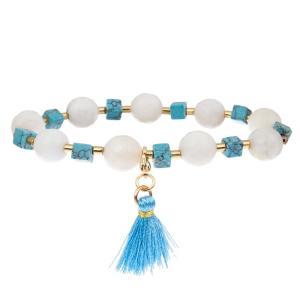 China Faceted Crystal Beads Blue Tassel Stretchy Bracelet Stackable Handmade Dainty factory