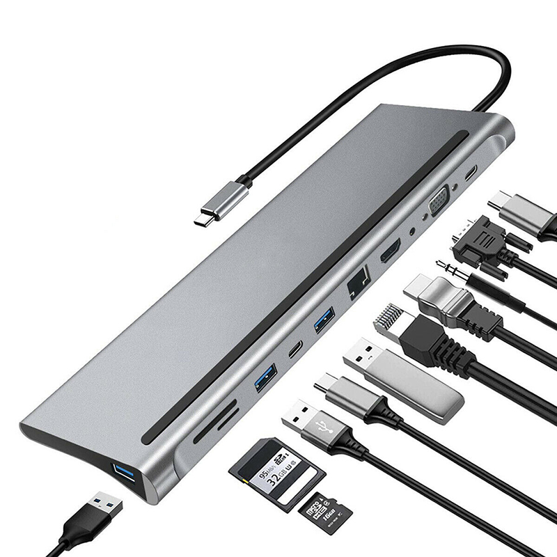 11 In 1 Multiport USB C USB-C Type-C PD 4K HDTV Hub Adapter Docking Station With RJ45