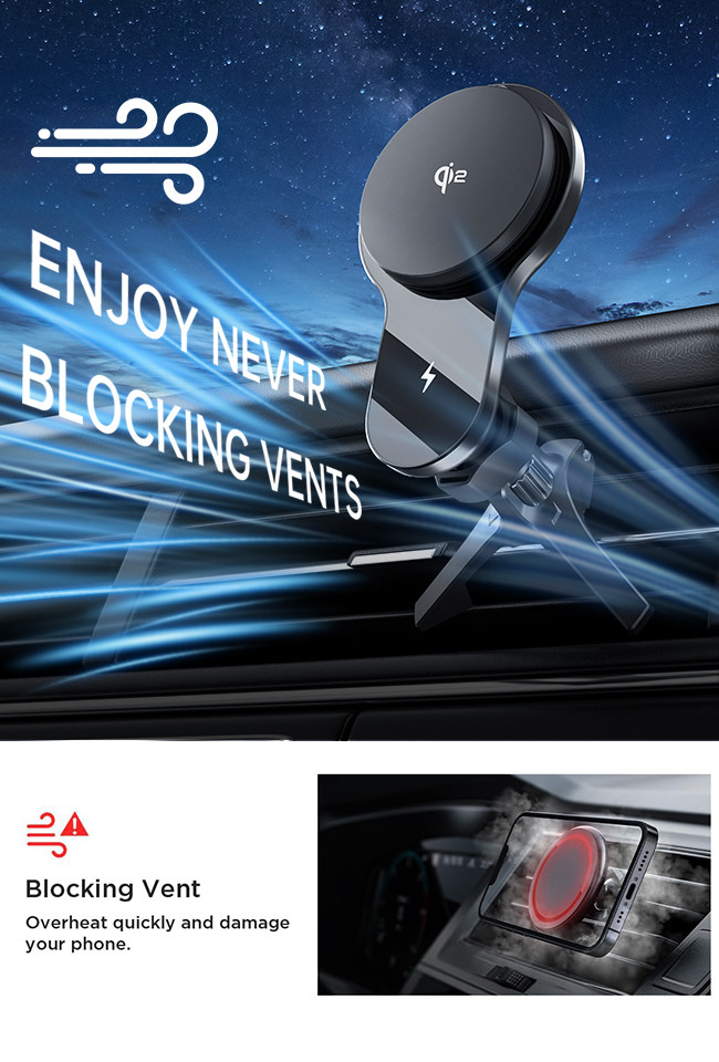 Ultra-Thin Fan Cooling 15w Wireless Charger Car Phone Holder With Qi2 Fast Charging LED Lighting And Strong Magnetic Suction