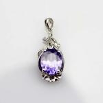 Sterling Silver Jewelry 9x11mm Oval Amethyst Cubic Zircoina Pneant (PSJ0416)