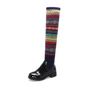China JBFB09 Colorful OEM Womens Flat Knee High Boots Customized Fly Woven factory
