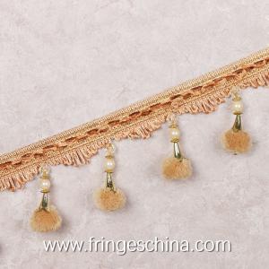 China Machine producing OEM wholesale beautiful fabric drapery trimmings beaded pom pom fringes factory