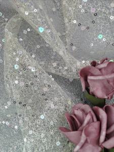 China Gold Bridal Mesh Sequin Embroidered Fabric Sequin Lace Fabric factory