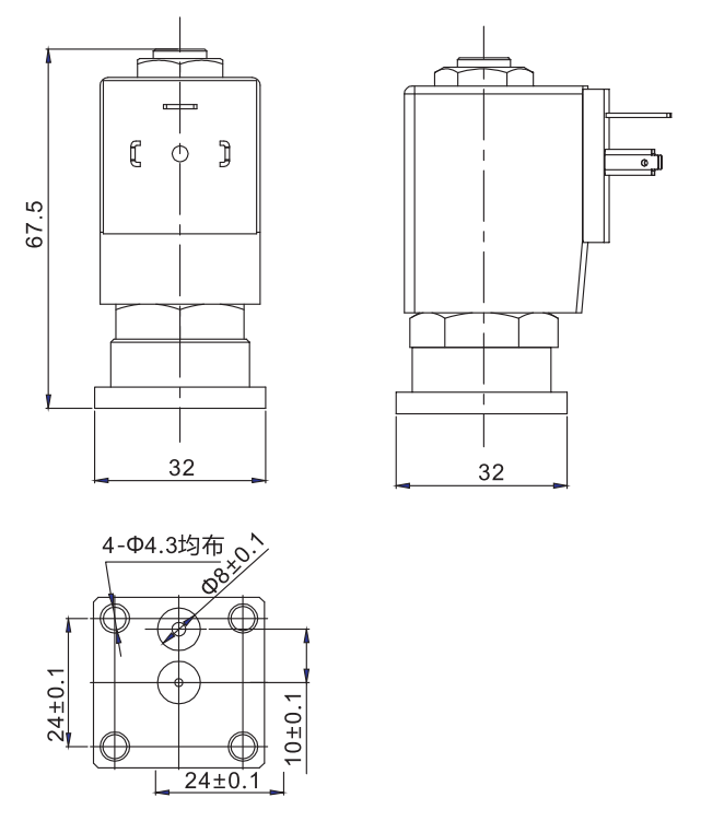 2 Way Normally Open Brass Solenoid Valve Sub-Base Mounted 24V 220V