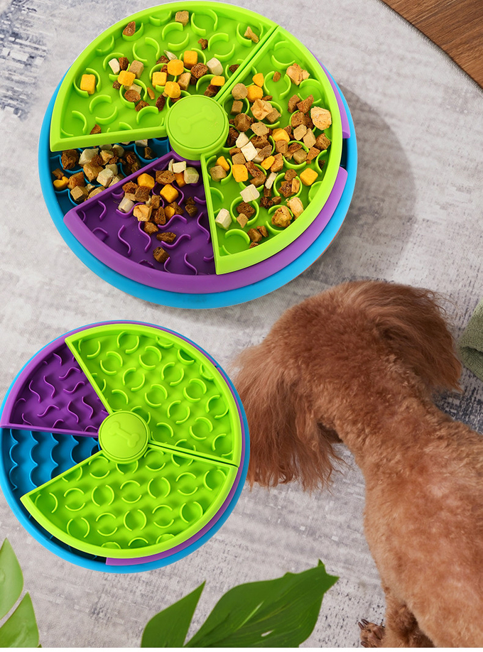Anti Slip Pet Food Bowls Three Color Round Plate Slow Food For Dog And Cat