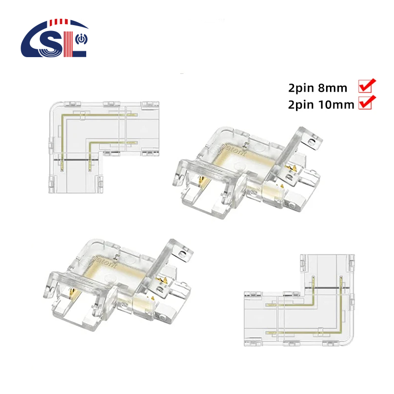 Transparent 2pin 8mm 10mm Crystal Clip Wire L Type COB LED Strip Connector L Shape 90 degree angled connector