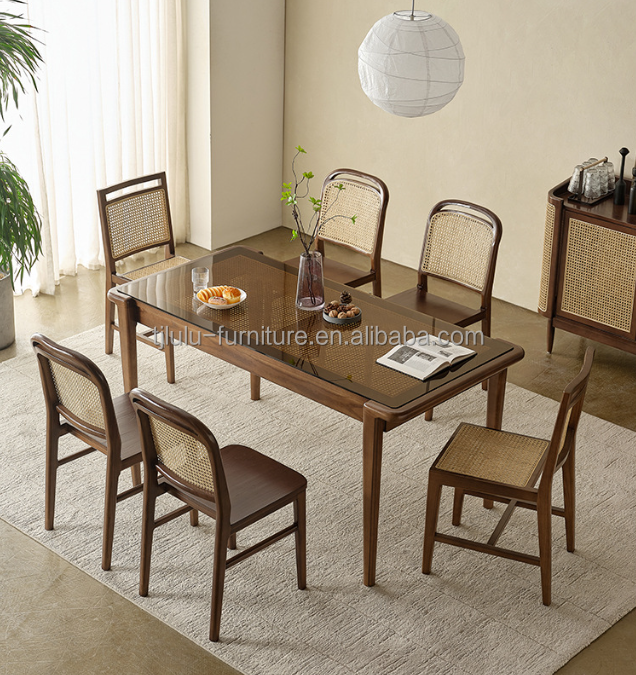 Living Room Furniture Finish Nitrolacquer Solid Wood Dining Chair for Rattan Leisure Design