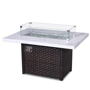 China Rectangle Outdoor Propane Fire Pit Table 30 Inch 55000 BTU Square Rattan Gas Firepits factory