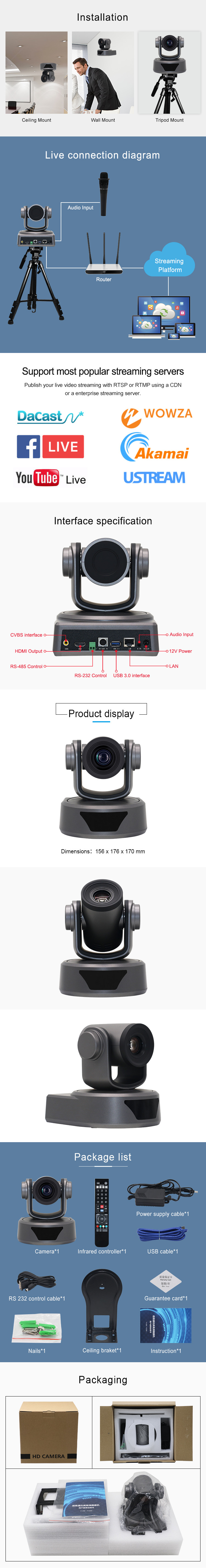 Auto Focus Functionality Professional Video Conference Live Stream Switchers Camera