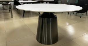 China Customizable Color Round Dining Room Table Ceramic Top With Metal Frame factory