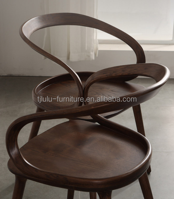 Modern Dining Room Beech Solid Wood Coffee Bending Chair with Curved Backrest and Nordic Style