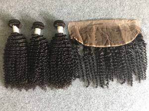 China Peruvian Kinky Curly Human Hair Weave Unprocessed With 13x4 Lace Frontal factory