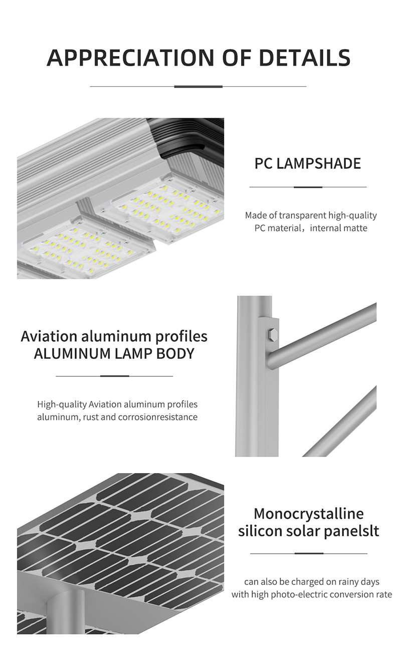 Commercial Solar Powered LED Street Lights Lamp 150W 3.2V 40000mA Battery