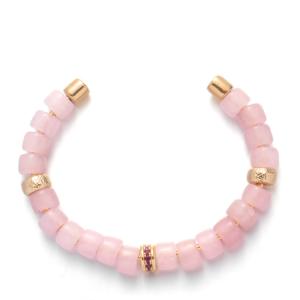 China SS304 Handmade Beaded Bangles , Screwed Replaceable Rose Quartz Bead Bracelet factory