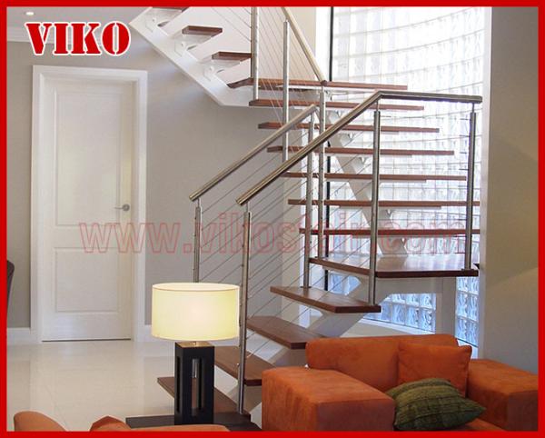 Steel Cable Stair VK64SC Tread American OakAluminum Baluster Glass Handrail 304