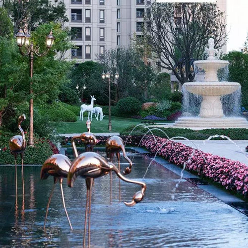 Stainless Steel Sculpture Flamingo Bronze customized Landscape Design