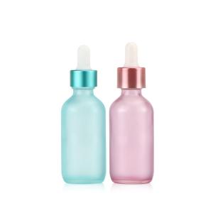 China Semi Transparent Blue Pink Glass Dropper Empty Essential Oil Bottle 30ml factory