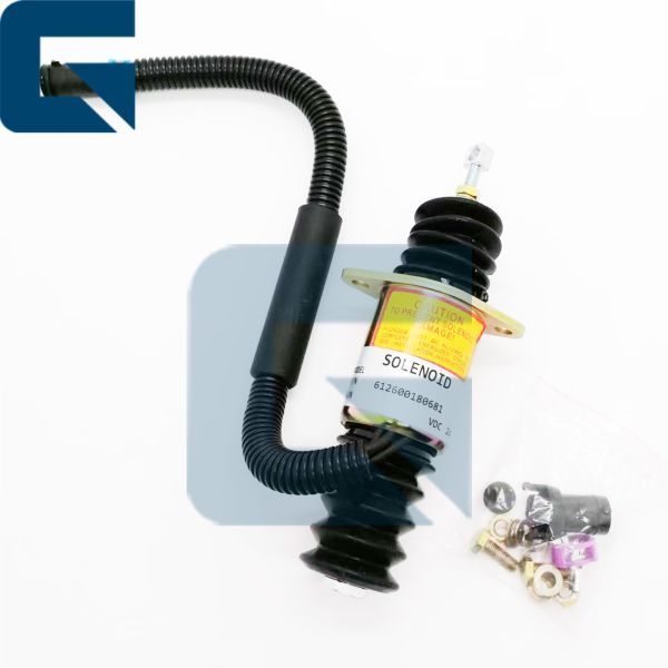 Stop solenoid component front view showing electrical connections and mounting features