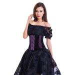 Polyester 2XL Embroidered Corset Bandage Dress Black And Purple