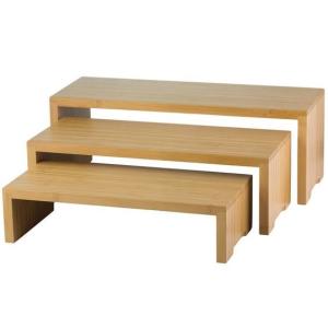 China Modern Bamboo Stackable Shelf , Boutique Display Fixtures 3 Piece Cascade Riser Set factory