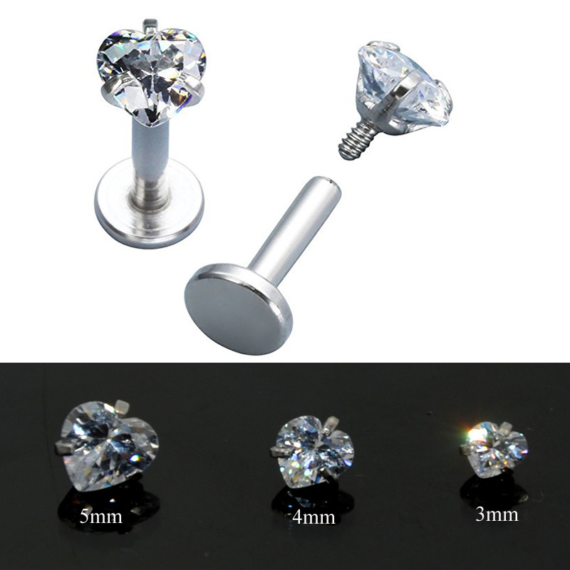 Surgical Steel Prong Set Zircon Ear Helix Tragus Lip Stud Cartilage Earring Labret Monroe Ring Body Jewelry Retainer