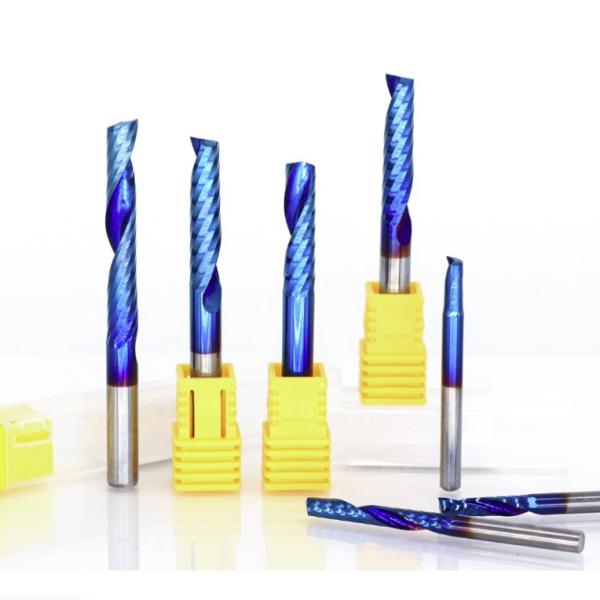 3.175/4/6mm Single Flute CNC End Mil Carbide Milling Cutter Nano Blue Coated up Cut 1F Spiral Router Bit for Woood Acrylic PVC