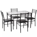 Anti Wear 5 Piece Metal Dining Table Set Tempered Glass Top Table And Chairs
