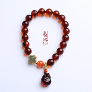 China Super Fine Quality Baltic Amber Round Cabochon Beads Bracelet Genuine Loose Gemstone Jewelry Handmade Jewelry For All factory