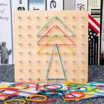 Kids 15cm Tie Nail Wooden Math Toy Math Wooden Blocks Montessori Graphic Board