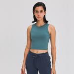Women Raised Round Neck Yoga Sports Bras Push Up Shockproof Crop Tank Top