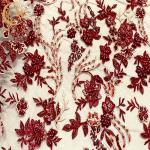 Wine Red 3D Applique Embroidery Lace Fabric African Style For Home Textile