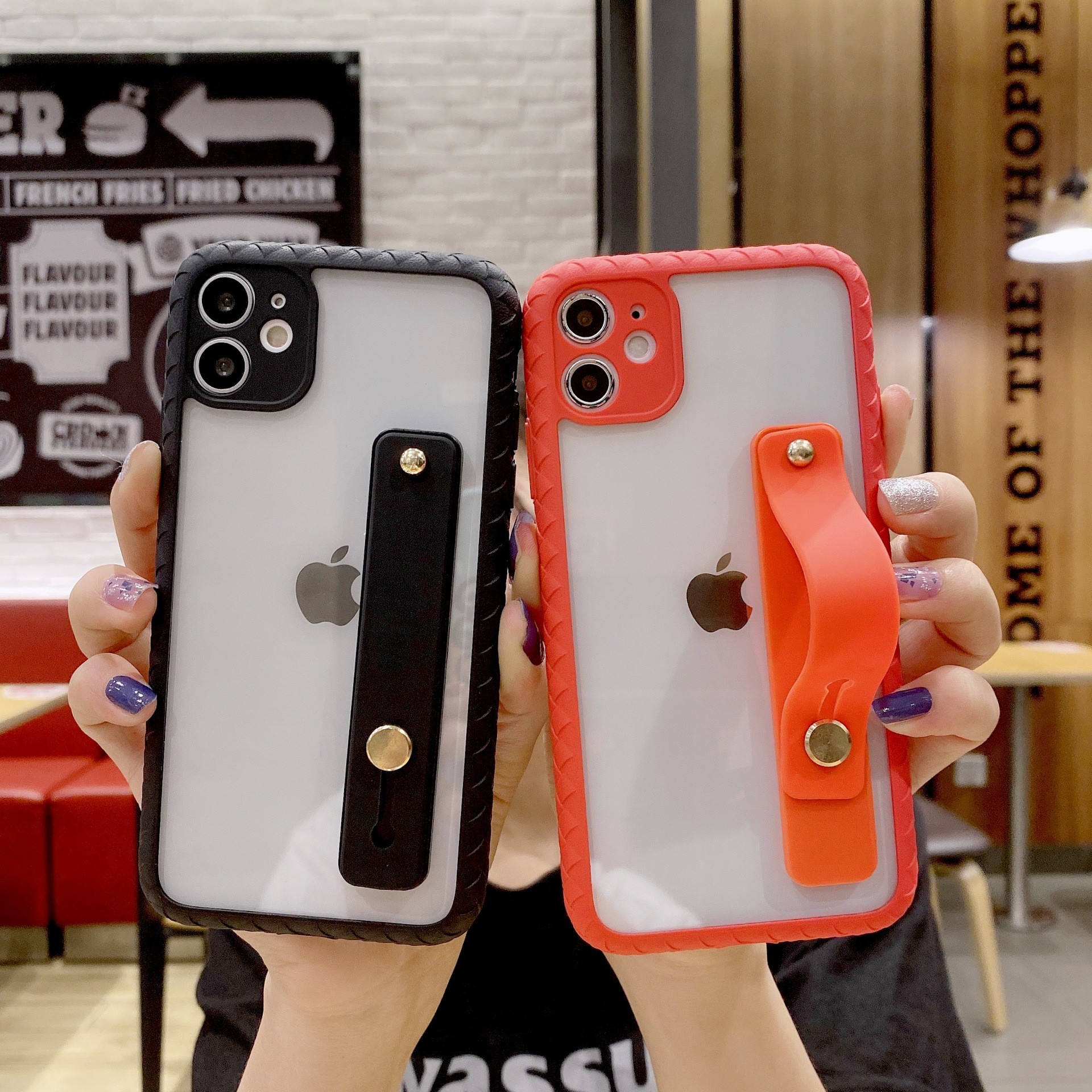 China Anti Lost Finger Grip Phone Case High Clear Back Bumper For Iphone 11 factory