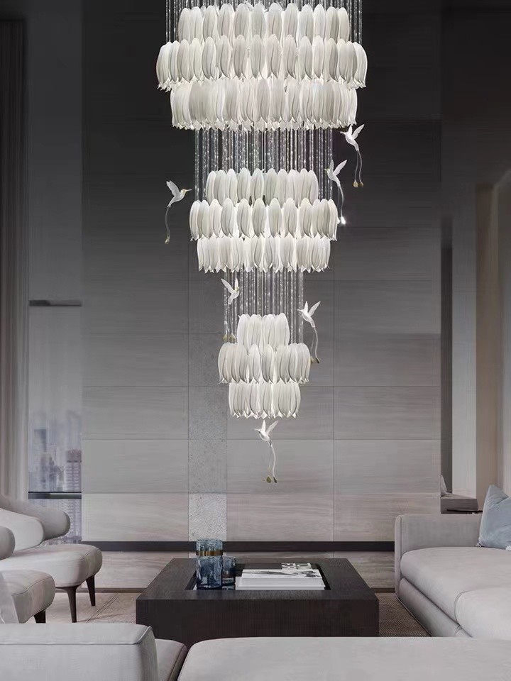 Ceramic Porcelain White Flower Decorative Chandelier Wedding Pendant Lamp For Hotel