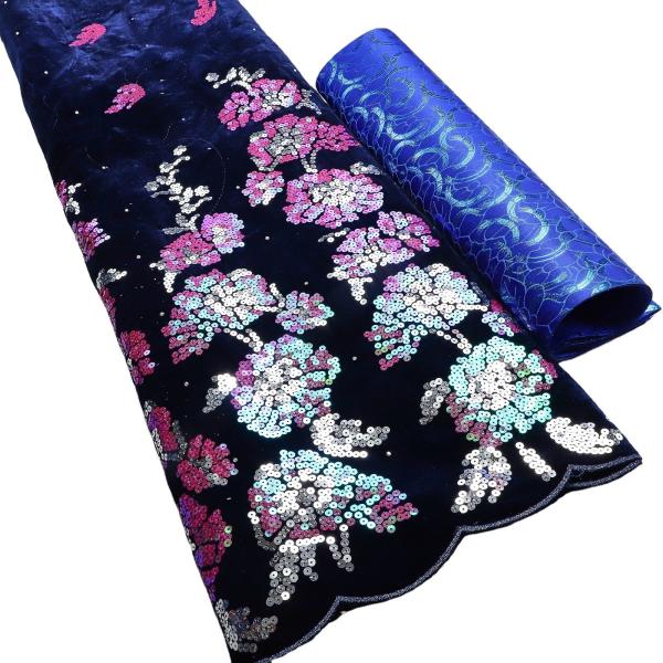 Supoo good quality shiny african lace velvet embroidery fabric with sequins