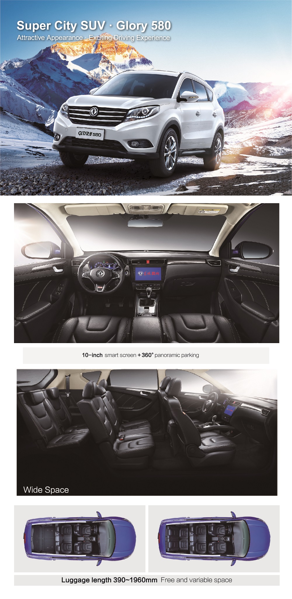 DFSK Dongfeng 2023 Euro VI Gasoline Mini Auto 0km Used Car Glory 580 Sedan Large Space 3 Row 7 Flexible Seat SUV