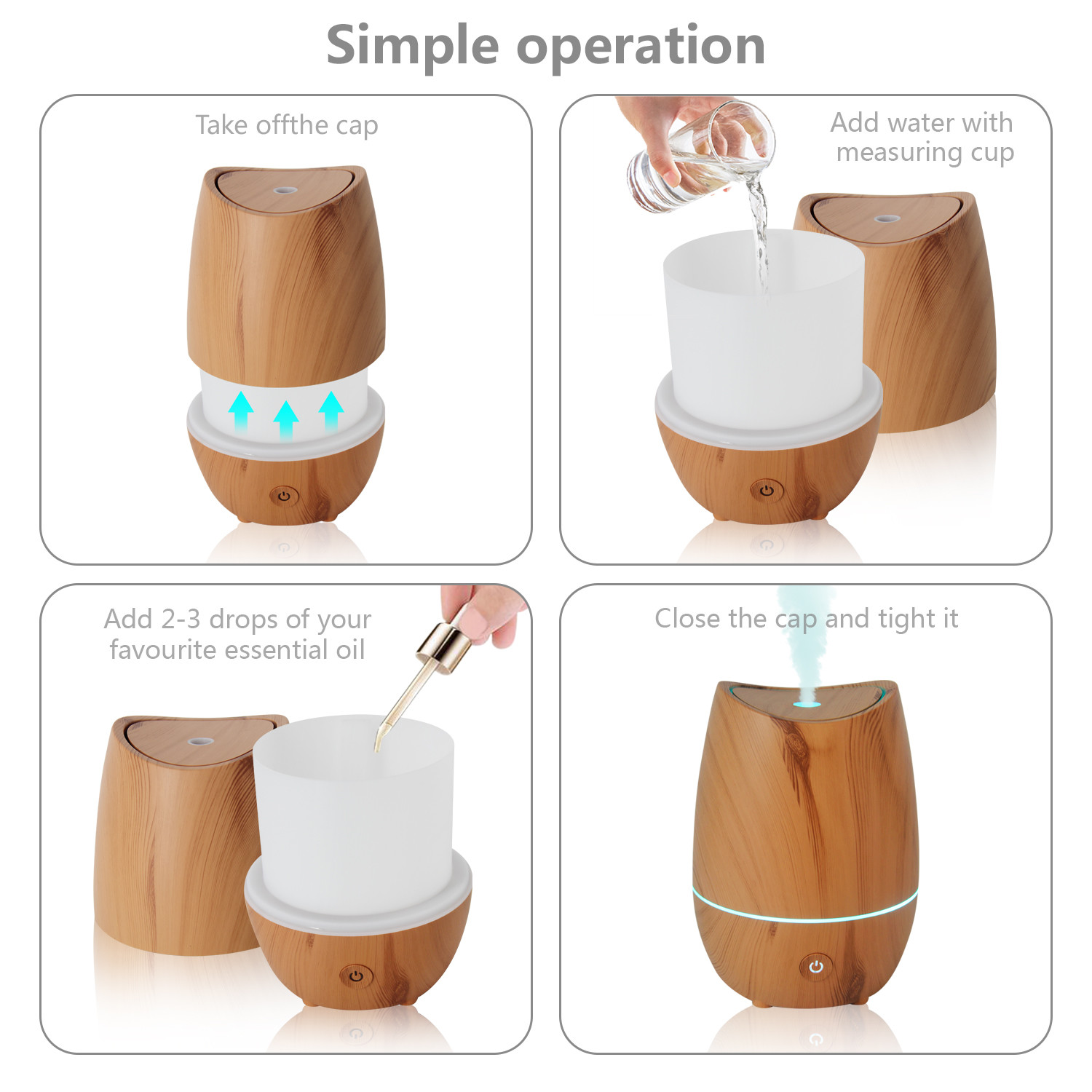 350ML Ultrasonic Aroma Diffuser Home Use Light Wood Diffuser With 7 Color Lights