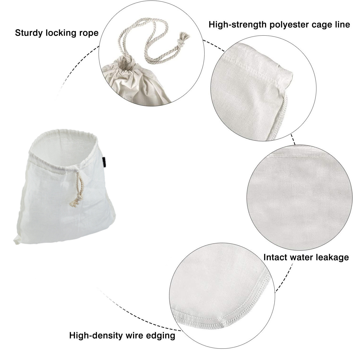 Reusable Food Grade 200 Micron Organic linen Nut Milk Filter Bag