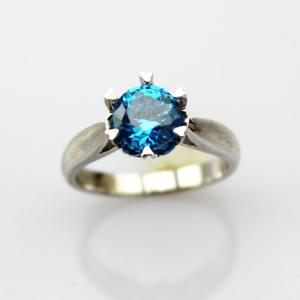 China Women Jewelry 6mm Blue Topaz Cubic Zirconia 925 Silver Solitaire Ring (F09) factory