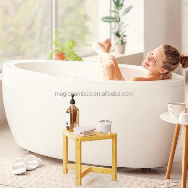 Small Bamboo Shower Step Stool for Corner Shaving Legs Customized Designs CE Certificate