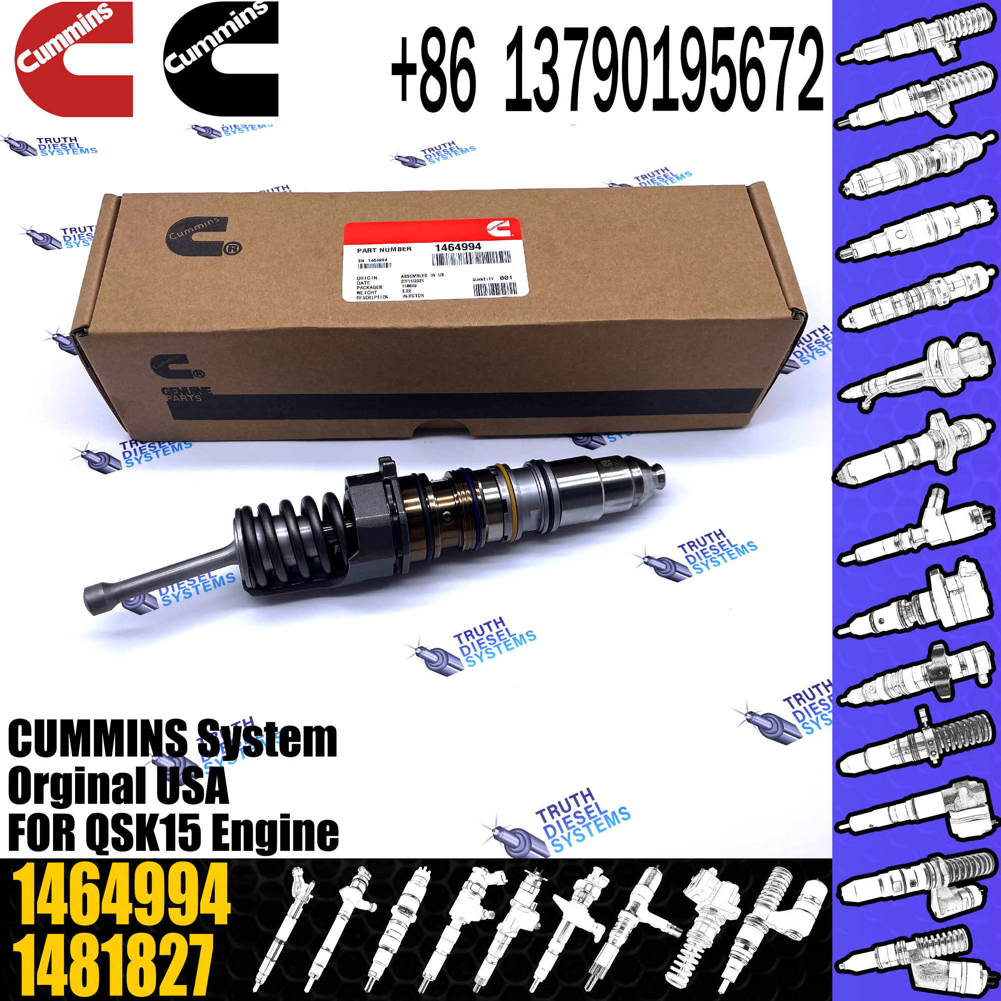 4088725 4902818 Diesel Fuel Injector 4928264 4928260 1464994 For CUMMINS QSX15 ISX15 X15 Engine