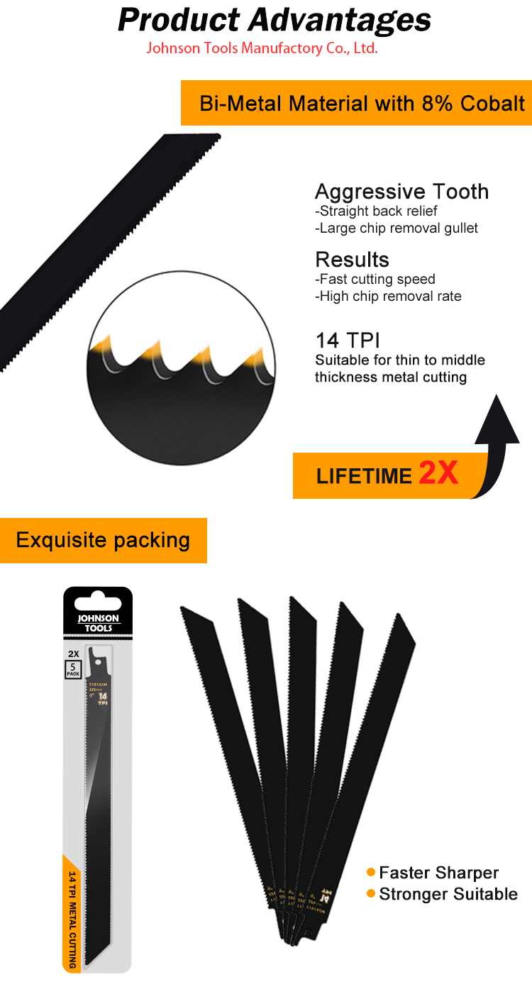 5 Pack 9 Inch 14TPI Sawzall Blades Cast-Iron Bi-Metal Sabre Saw Blades Heavy Metal Cutting Reciprocating Saw Blades