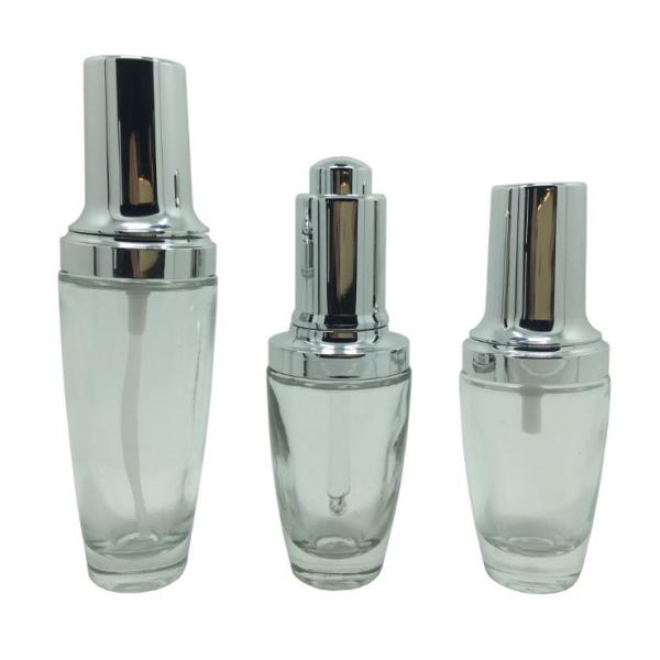 China Luxury Empty Cosmetic Containers , Glass Lotion Pump Bottles Full Set factory